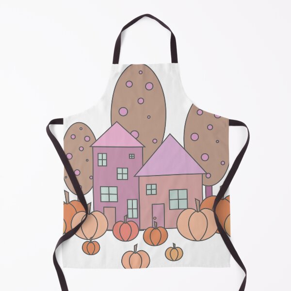 Item preview, Autumn composition - simple landscape, trees, houses and ripe pumpkins in different shades of orange.9 designed and sold by My-fake-places.