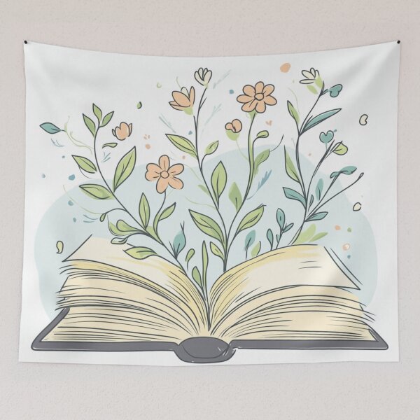 Item preview,  Open Book With Flowers Line Art designed and sold by GrinGalore.