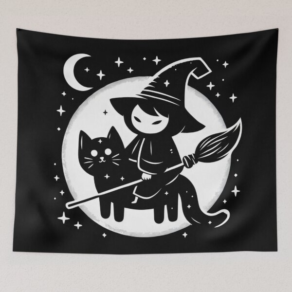 Item preview, Cute Witch Riding a Black Cat: Halloween Season designed and sold by printmala.