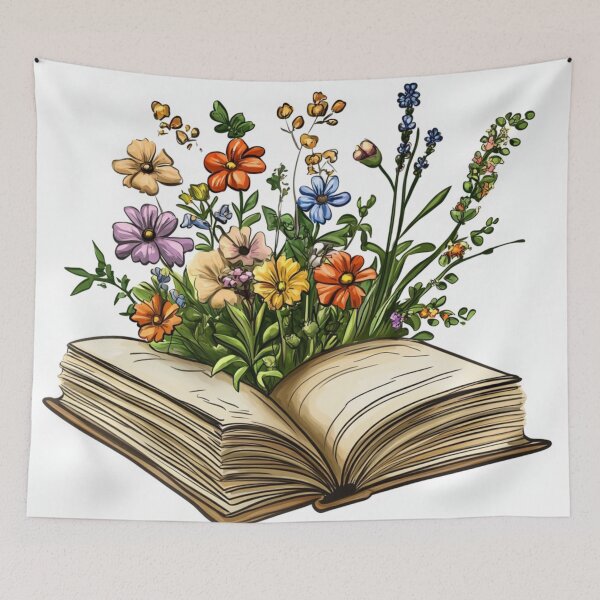 Item preview, Open Book With Flowers Rich Color Art designed and sold by GrinGalore.