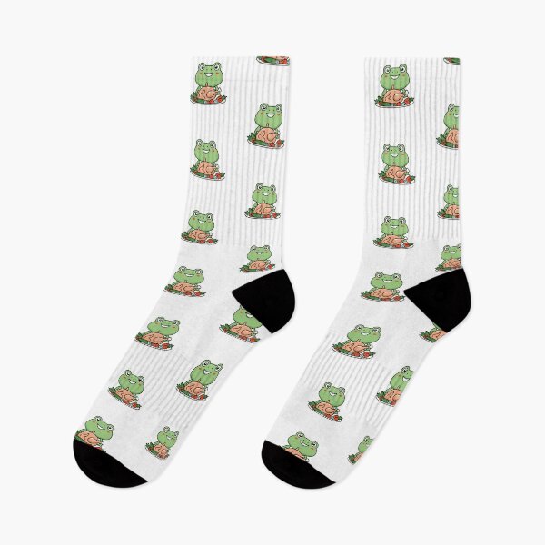 Item preview, Illustration of cute frog with a roast chicken and vegetables designed and sold by rasagamastore.