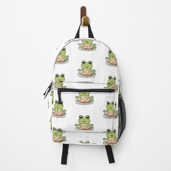Item preview, Illustration of cute frog with a roast chicken and vegetables designed and sold by rasagamastore.