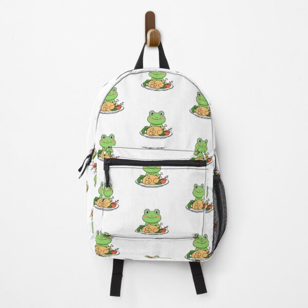 Item preview, Illustration of cute frog with a roast chicken and vegetables designed and sold by rasagamastore.