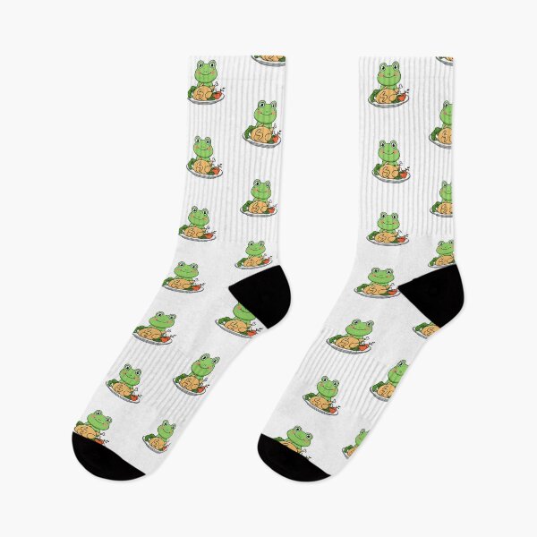 Item preview, Illustration of cute frog with a roast chicken and vegetables designed and sold by rasagamastore.