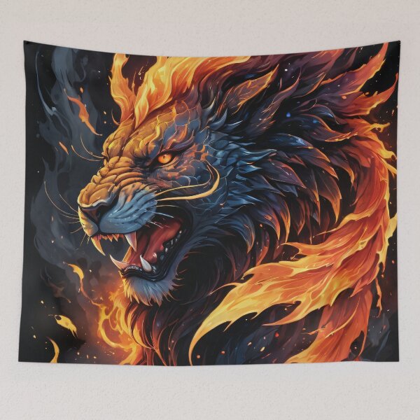 Item preview, Majestic Fantasy Lion with Intricate Patterns and Flames designed and sold by ByteyCreatives.