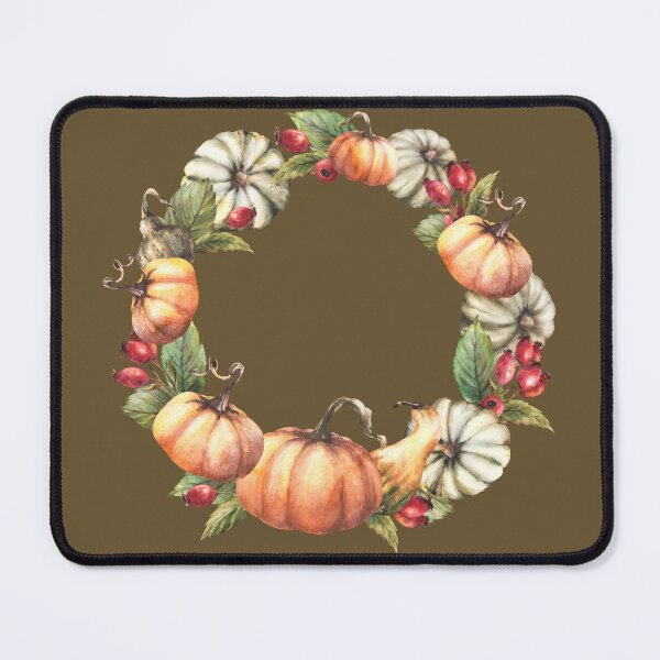Item preview, Pumpkins with rose hips fruit and leaves. Fall harvest wreath. Watercolor illustration designed and sold by BartolArt.