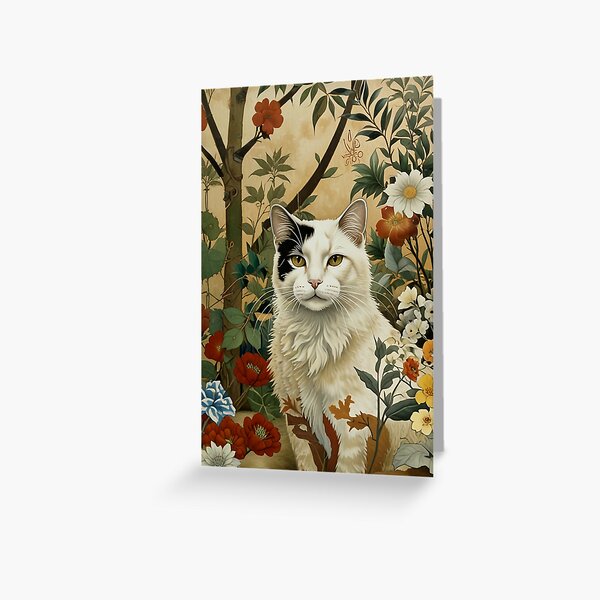 Item preview, Ukiyoe Style of White Cat in the Japan Flower Garden designed and sold by colorzen.