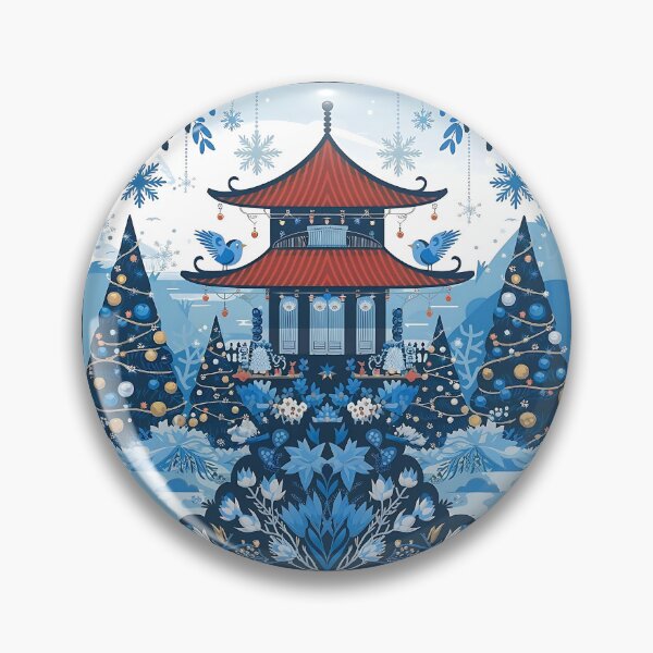 Item preview, Blue Chinoiserie Christmas designed and sold by nanka-art.