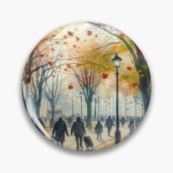 Item preview, A colorful autumn day in the park where people are walking and the leaves are swirling around and falling to the ground designed and sold by FotoworldEdel.