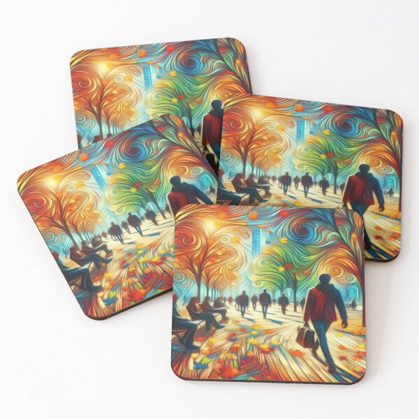 Item preview, A colorful autumn day in the park where people are walking and the leaves are swirling around and falling to the ground designed and sold by FotoworldEdel.