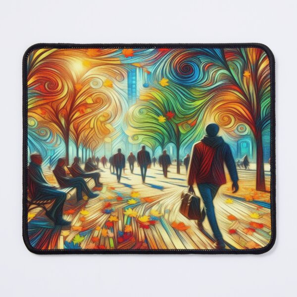 Item preview, A colorful autumn day in the park where people are walking and the leaves are swirling around and falling to the ground designed and sold by FotoworldEdel.