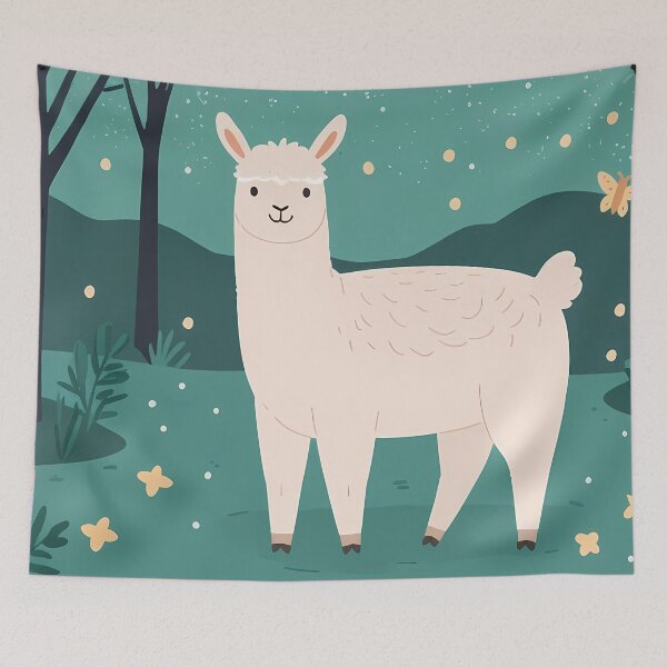 Item preview, Cute Llama in the Autumn green forest designed and sold by WoollenLlama.