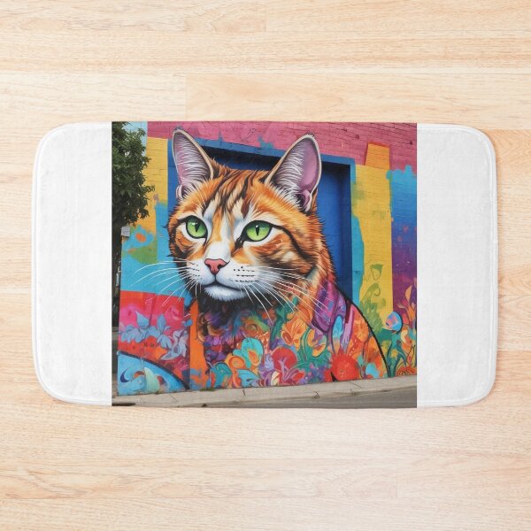 Item preview, A street cat peeking out from behind a colorful street mural, adding a touch of whimsy to the urban art scene designed and sold by New-Unique.