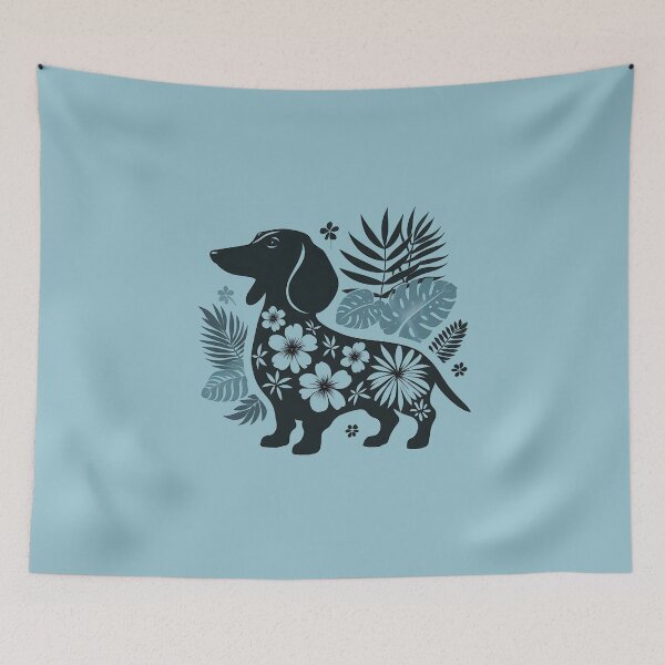 Item preview, Cute dachshund silhouette and colorful tropical flowers, dachshund lovers, gift for dachshund lovers designed and sold by Collagedream.