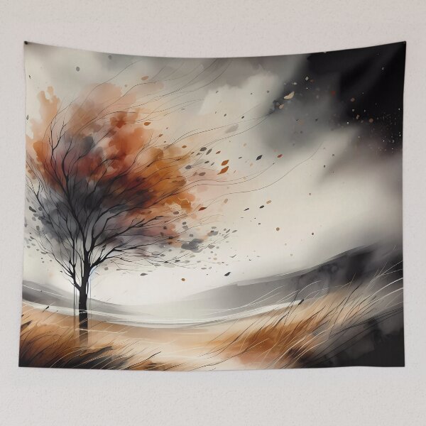 Item preview, Autumn tree blowing in the wind print.  designed and sold by ShazellArt.