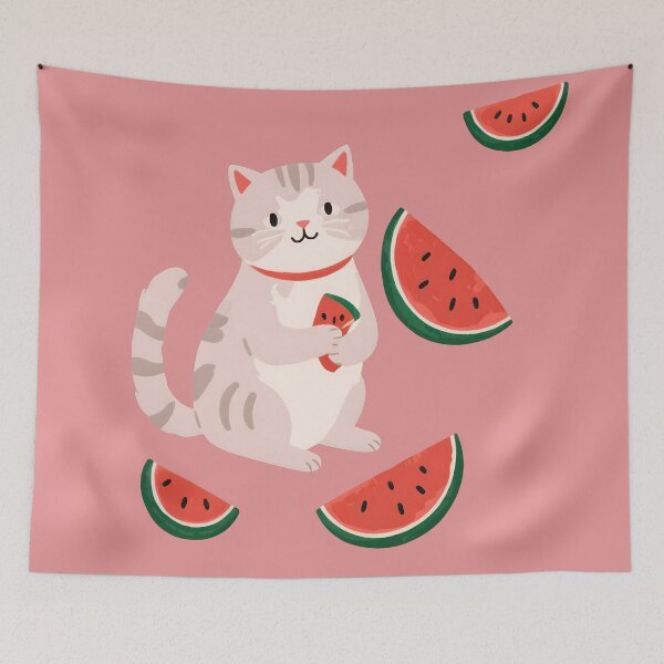 Item preview, Cat and a yummy watermelon designed and sold by WoollenLlama.