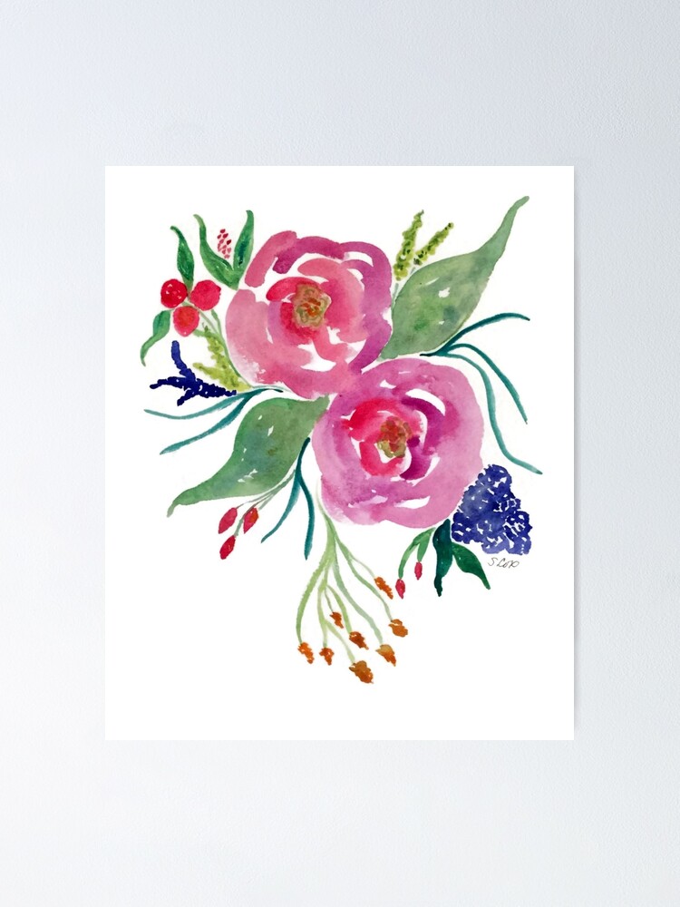 Floral bouquet pretty flower artwork peony painting pink flowers cute floral design Poster