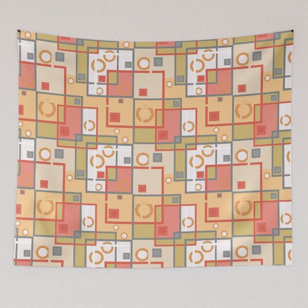 Item preview, Abstract modern squares circles seamless pattern orange designed and sold by fuzzyfox.