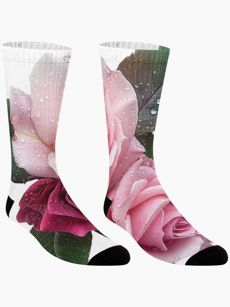 Thumbnail 3 of 5, Socks, Pink Roses 1/2 - Roses Collection designed and sold by Styled by Anne.