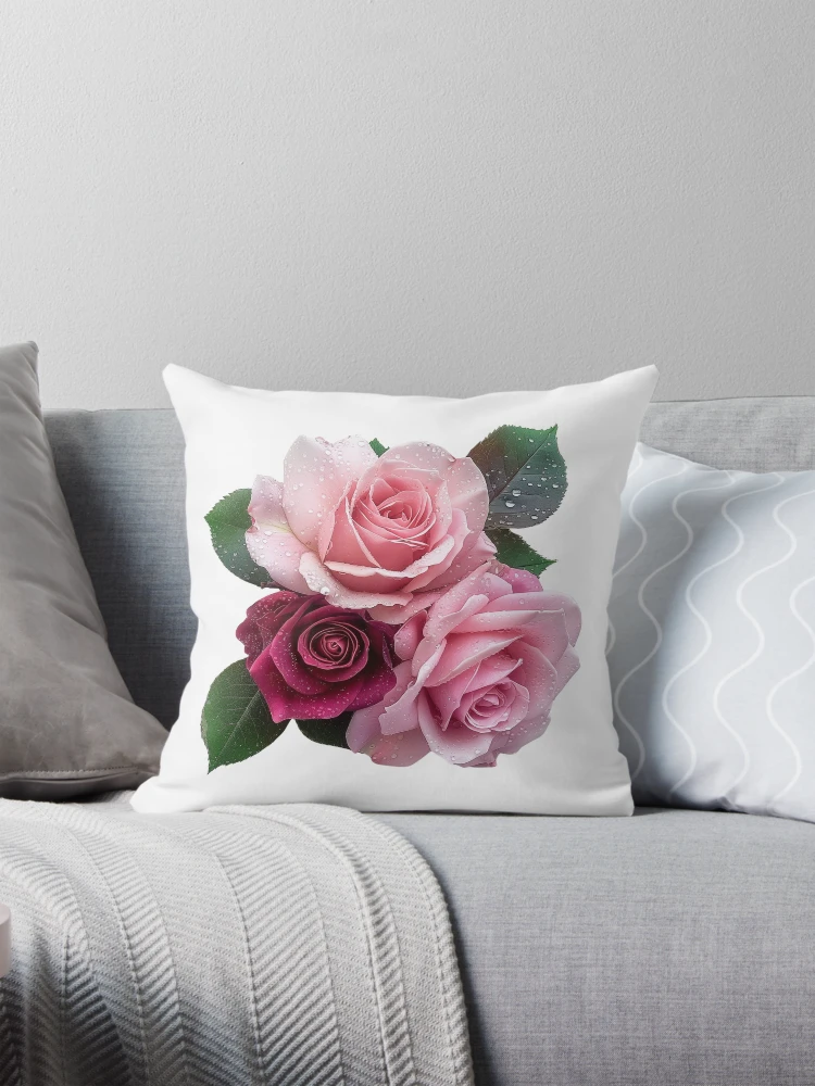 Thumbnail 1 of 4, Pillow, Pink Roses 1/2 - Roses Collection designed and sold by Styled by Anne.