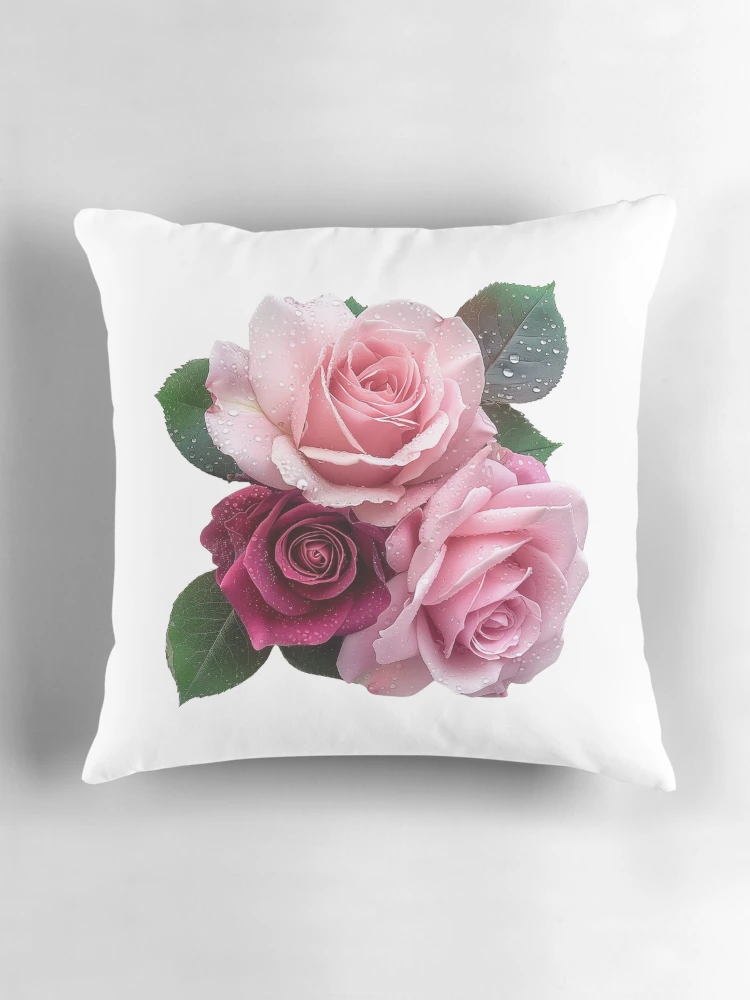 Thumbnail 3 of 4, Pillow, Pink Roses 1/2 - Roses Collection designed and sold by Styled by Anne.