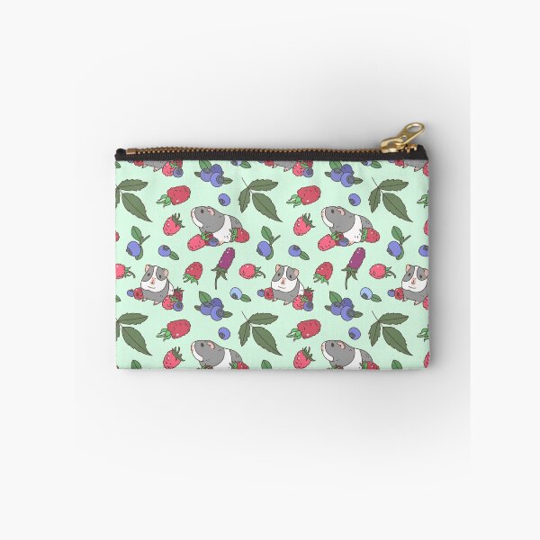 Item preview, Gray Guinea pig, raspberries and blueberries pattern in mint background  designed and sold by Miri-Noristudio.