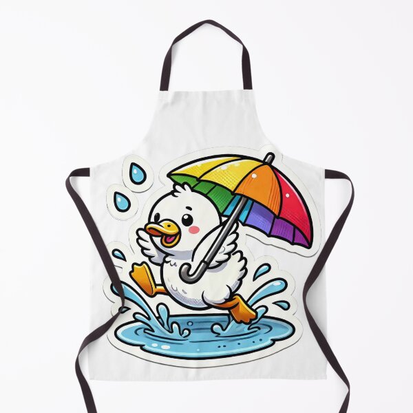 Item preview, Duck splashing in a puddle with rainbow umbrella designed and sold by DeransDesigns.
