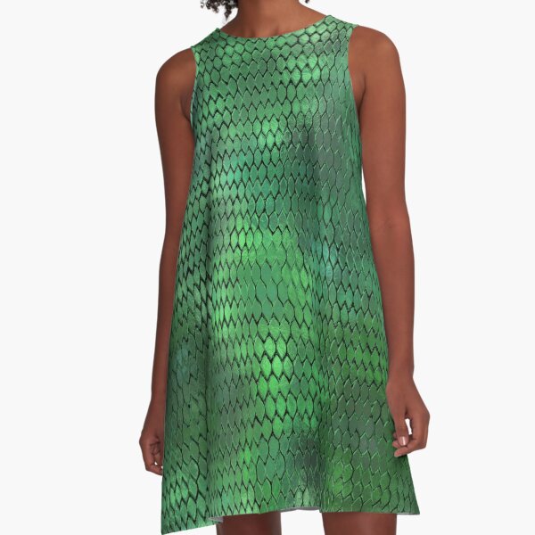 Green Metallic Dragon Scales A-Line Dress