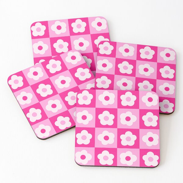Item preview, Retro 70s flowers checker neon pink pattern designed and sold by Dana Du.