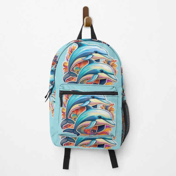 Item preview, An Illustration design of two playful dolphins leaping through a swirling mass of colorful, abstract shapes. designed and sold by HEMRO.