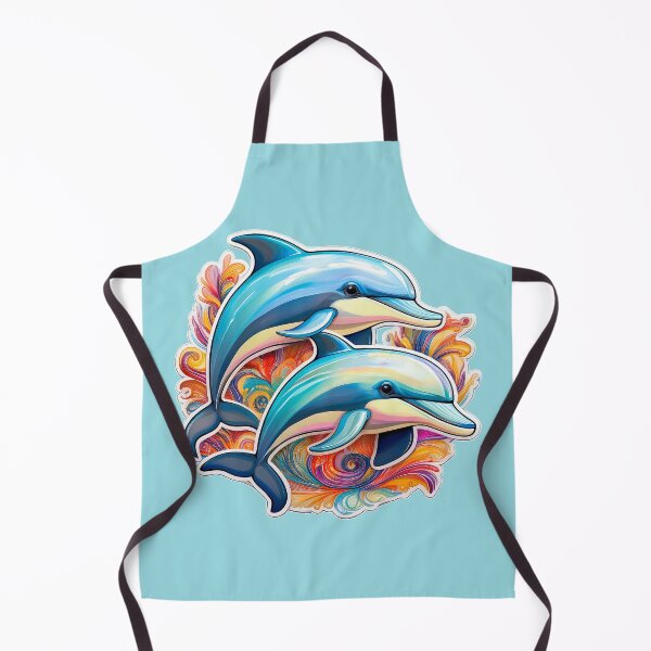 Item preview, An Illustration design of two playful dolphins leaping through a swirling mass of colorful, abstract shapes. designed and sold by HEMRO.