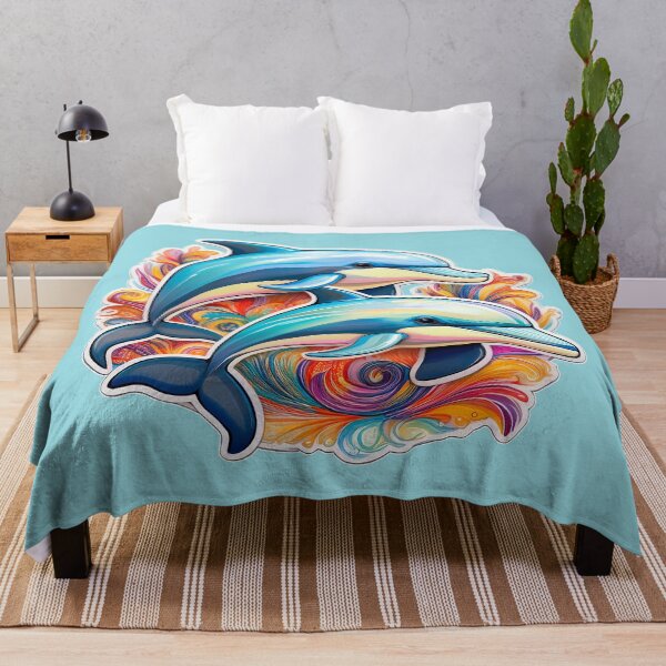 Item preview, An Illustration design of two playful dolphins leaping through a swirling mass of colorful, abstract shapes. designed and sold by HEMRO.