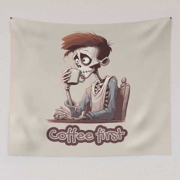 Item preview, Funny Tired Skeleton Cartoon | Coffee Lover | Tired Parent Humor | Overworked Office Life Art designed and sold by CroesCreations.