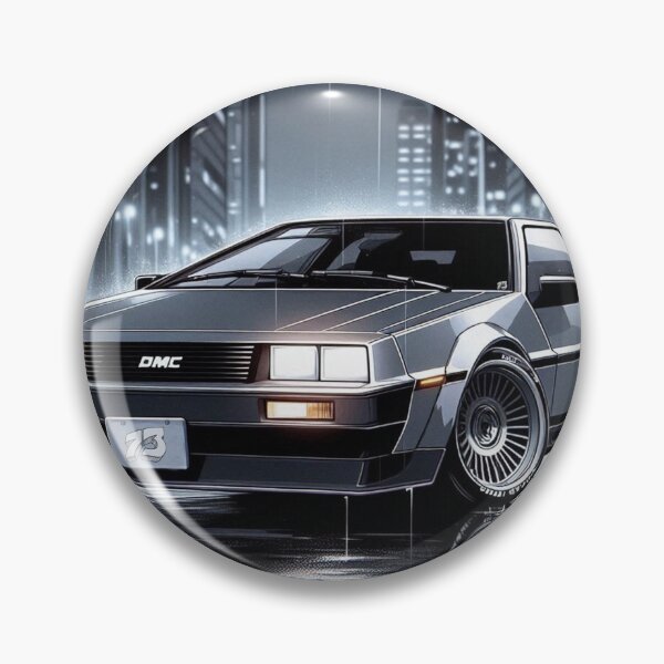 Artikelvorschau, DeLorean DMC12 im Manga-Stil in einer regnerischen Stadt bei Nacht entworfen und verkauft von 73corners.