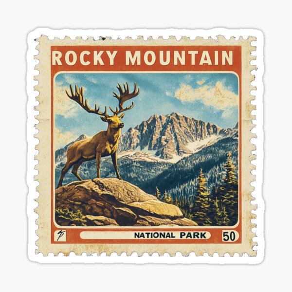 Vista previa del artículo con la obra «Diseño de sello vintage del Parque Nacional de las Montañas Rocosas», diseñado y vendido por Pujo Design.
