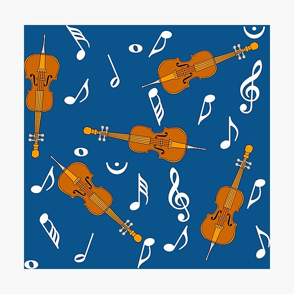 Artikelvorschau, Cello, Weiß, Musiknoten, Muster, Blau, 2 entworfen und verkauft von BartholGraphics.