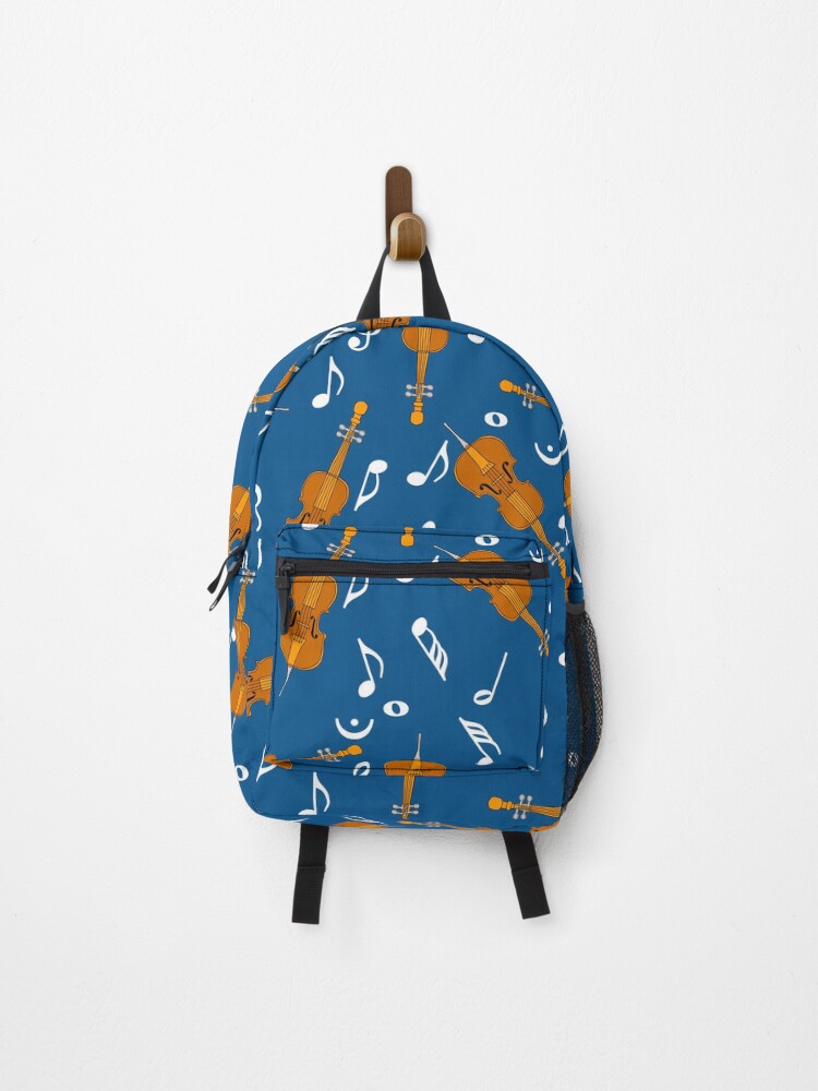 Thumbnail 1 of 3, Backpack, Cello White Music Notes Pattern Blue 2 designed and sold by BartholGraphics.