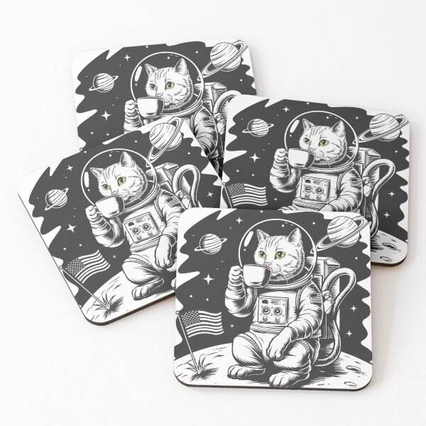 Item preview, cat drinking coffee on the moon  designed and sold by BooWearBer.
