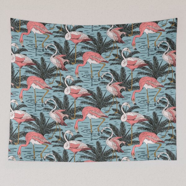 Item preview, Tropical Pink Flamingos in Blue Water designed and sold by Sally Ellington Creative.