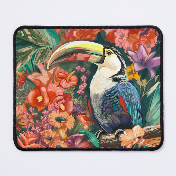 Item preview, Vibrant Toucan Surrounded by Colorful Flowers - A Captivating Tropical Scene Symbolizing Good Fortune designed and sold by Pandositive.