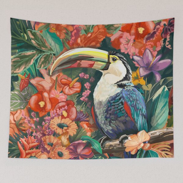 Item preview, Vibrant Toucan Surrounded by Colorful Flowers - A Captivating Tropical Scene Symbolizing Good Fortune designed and sold by Pandositive.