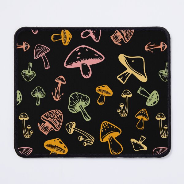 Item preview, Mushrooms pattern - dark black - retro vintage colors forest theme foraging woods goblincore shrooms forestcore designed and sold by Fantasy Cache.