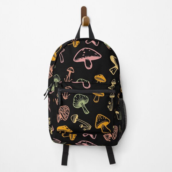 Item preview, Mushrooms pattern -  dark black - retro vintage colors forest theme foraging woods goblincore shrooms forestcore  designed and sold by Fantasy Cache.