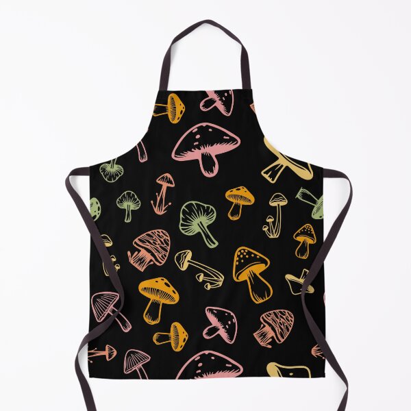 Item preview, Mushrooms pattern - dark black - retro vintage colors forest theme foraging woods goblincore shrooms forestcore designed and sold by Fantasy Cache.