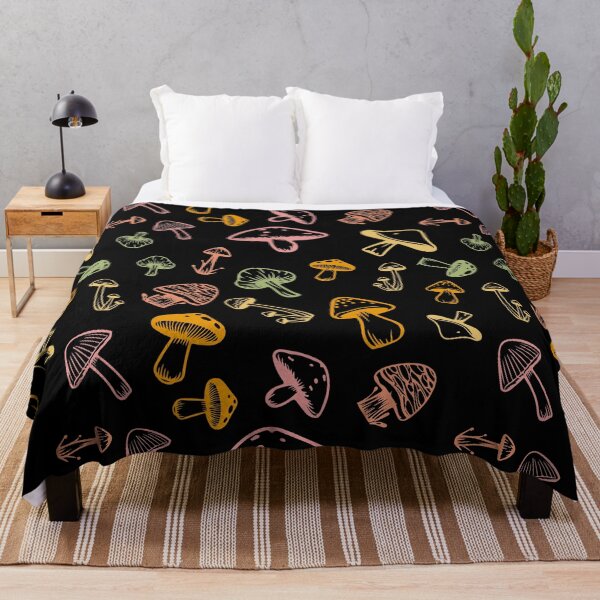 Item preview, Mushrooms pattern - dark black - retro vintage colors forest theme foraging woods goblincore shrooms forestcore designed and sold by Fantasy Cache.