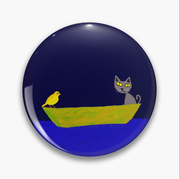 Item preview, Cat and bird in a boat at midnight designed and sold by Jitterbird.