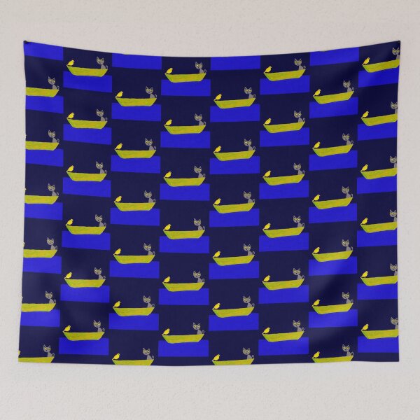 Item preview, Cat and bird in a boat at midnight designed and sold by Jitterbird.