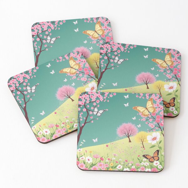 Item preview, Spring Season Background with Flowers, Trees, and Butterflies - Vector Illustration designed and sold by hjian8219.