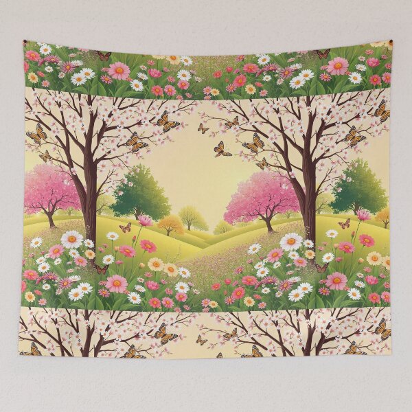 Item preview, Spring Season Background with Flowers, Trees, and Butterflies - Vector Illustration designed and sold by hjian8219.
