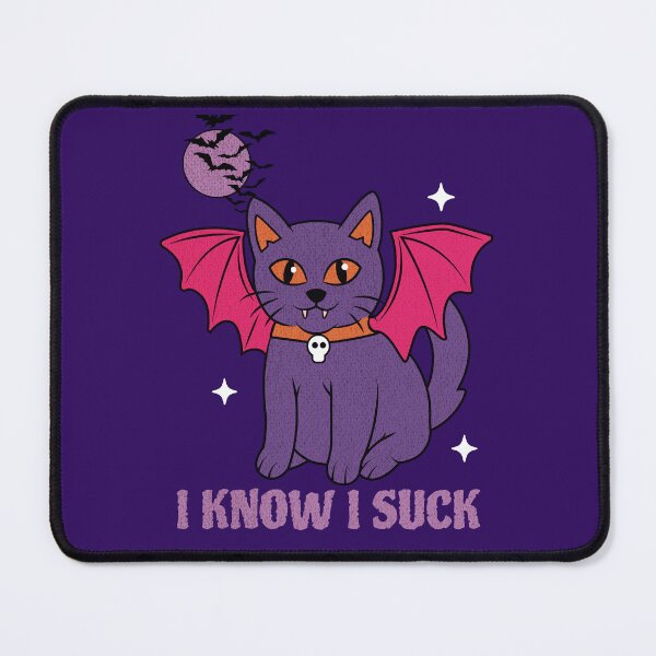 Item preview, I Know I Suck, Cute Halloween Cat with Bat Wings and Fangs designed and sold by Mariana Piana.